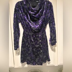Zara Purple and Black Floral Long Sleeve Dress